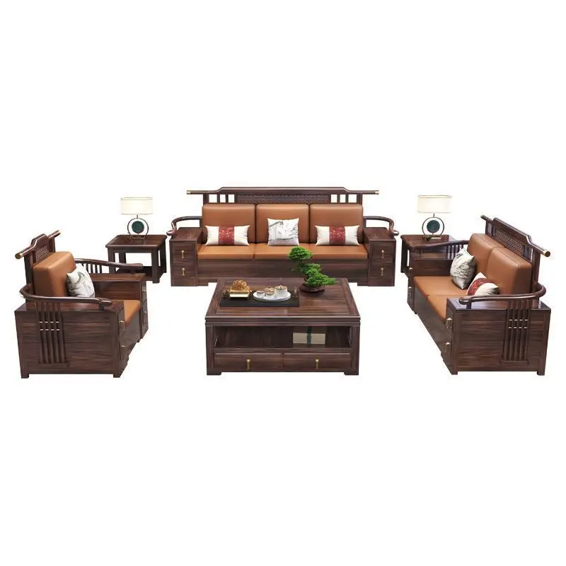 

Chinese style, storage sofa, solid wood, ebony sofa combination, living room, household, large apartment