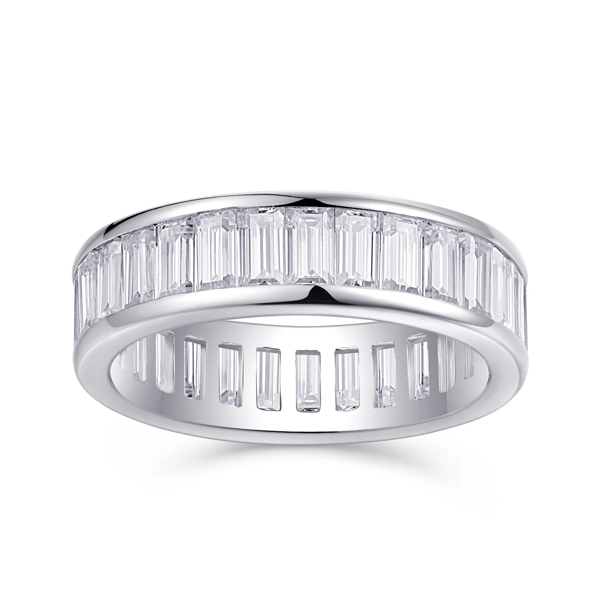 S925 Silver Iced Out Baguette Cut Moissanite Eternity Ring Fine Jewelry Platinum Plated Pass Diamond Tester Wedding Band Gift