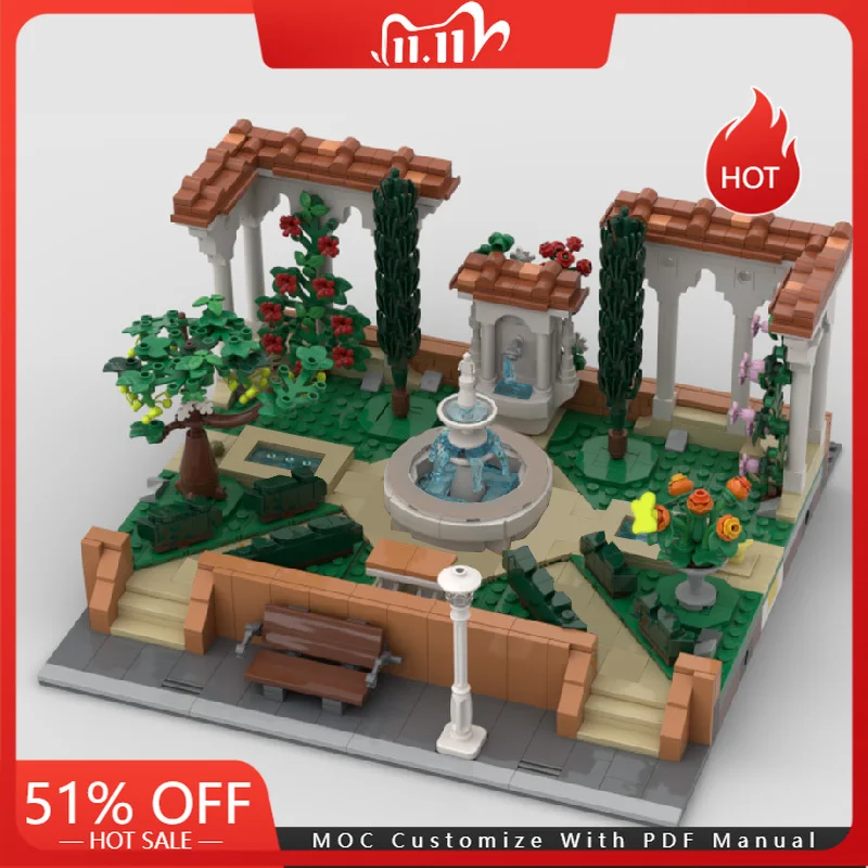 

1375 PCS MOC City Famous Street Views Modular Fountain Garden Building Blocks Diy Educational Assembly Kids Toys Birthday Gifts