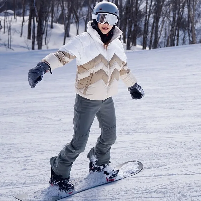 Lammwoll-Steppjacken mit Stehkragen für Damen, Street-Style, Langarm, Reißverschluss, Lose Mäntel, Winter, Warme Sportliche Oberbekleidung für Frauen – Detail 2