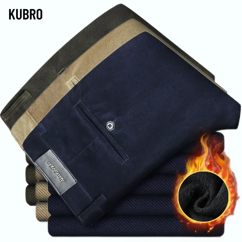 KUBRO – pantalon d'hiver en velours côtelé pour homme, classique, en coton épais, coupe droite, idéal pour le bureau, collection automne hiver, 30-40