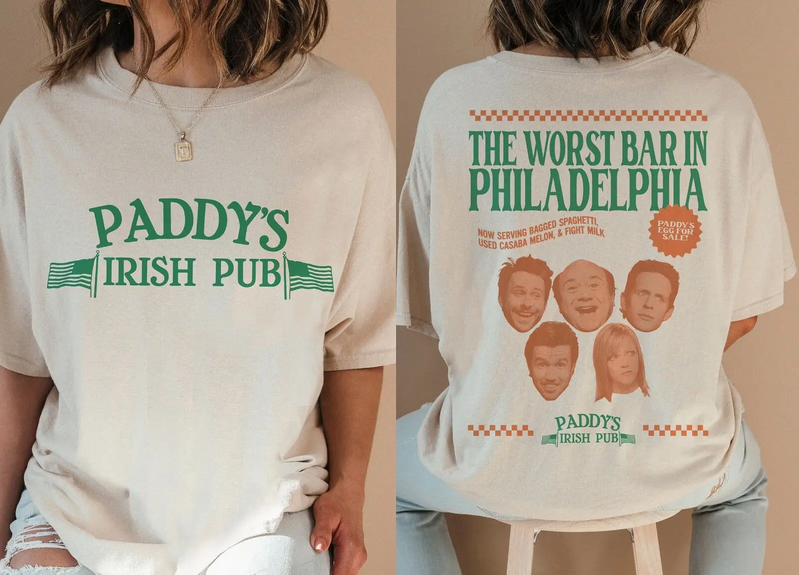 Always Sunny Shirt, Front Back Paddy's Pub Irish Bar Graphic T-Shirt, It's