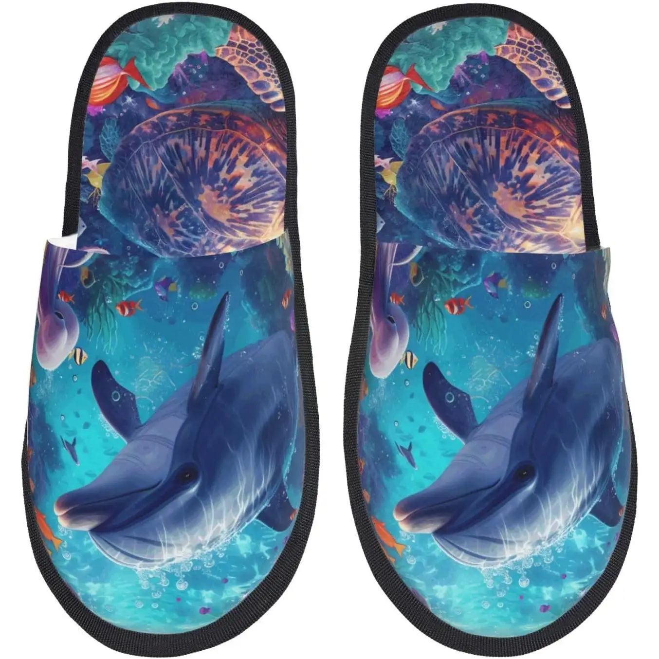 

Turtle Dolphin Octopus Print House Slippers For Women And Men Soft Slippers With Memory Foam Non-Slip Indoor Home Shoes