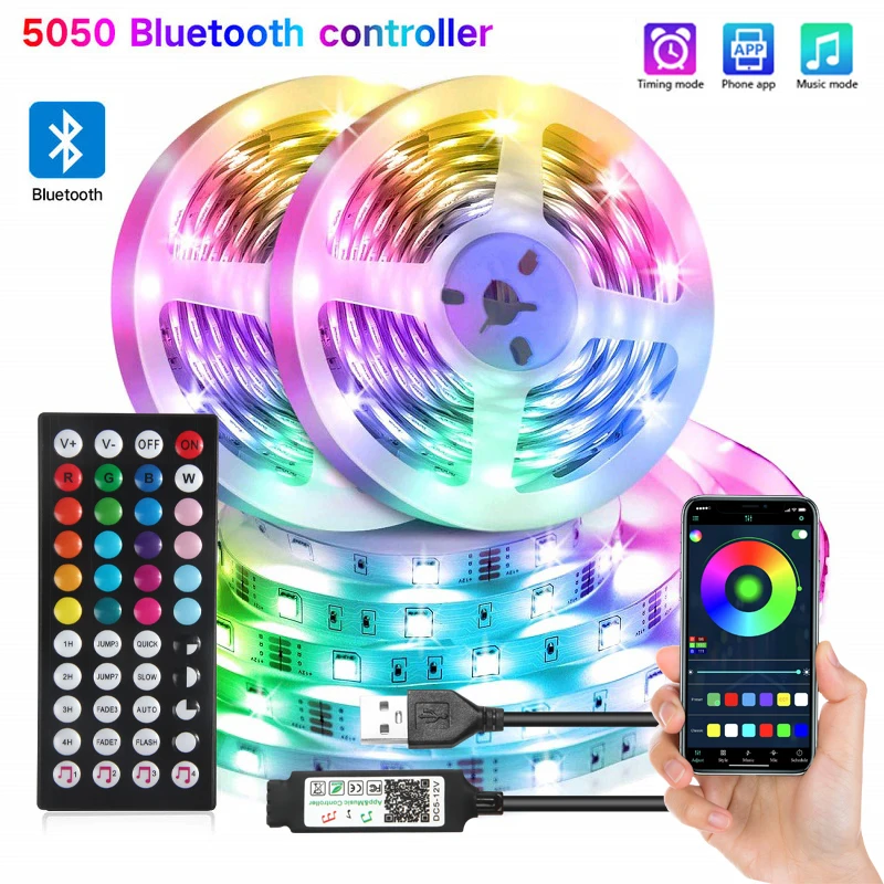 

1m-30m USB Led Strip Light 5050 RGB LED Lights 5V Bluetooth Flexible Ribbon Diode Tape Phone APP Control TV Backlight Room Decor