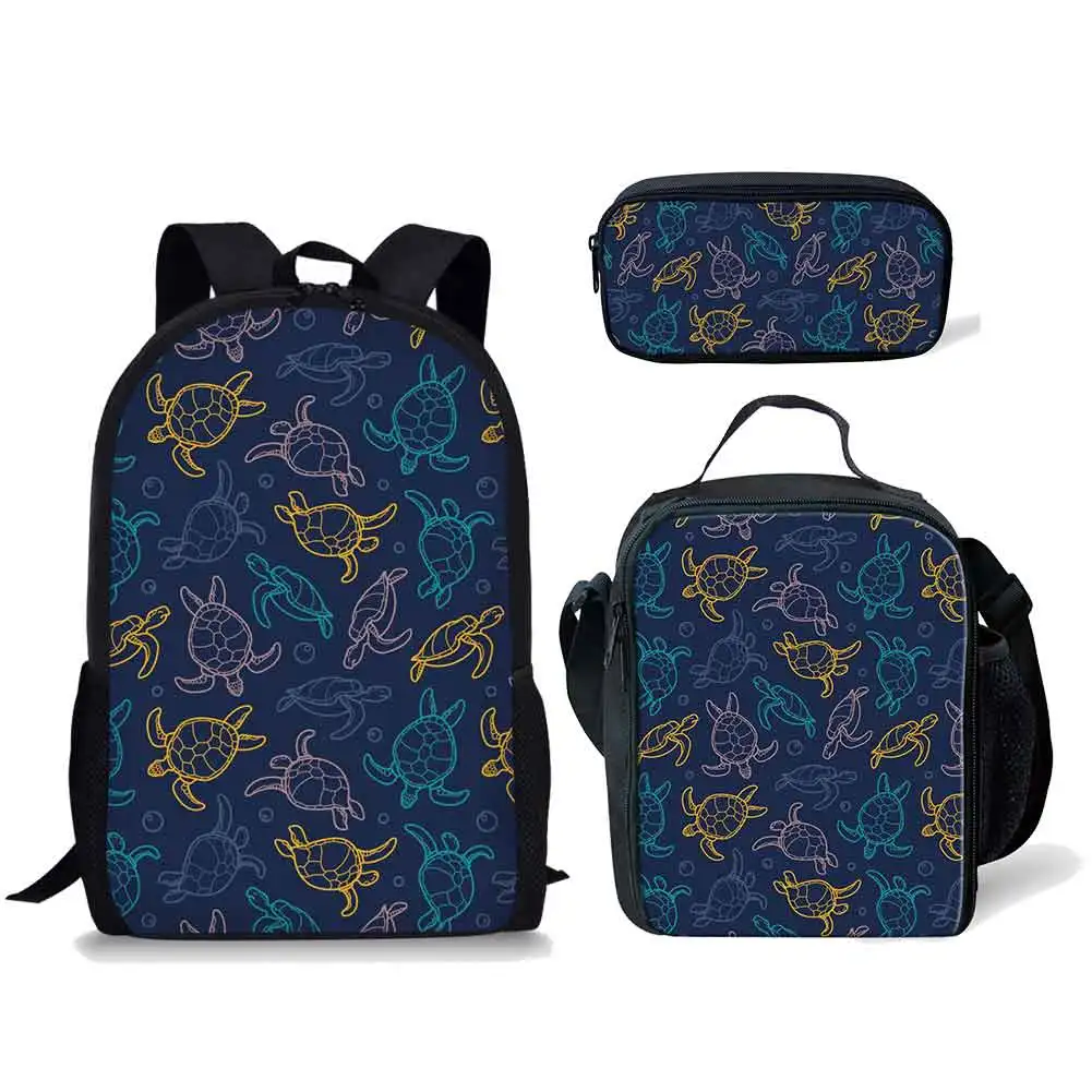 3Pcs Small Turtle Pattern School Bag Student Book Bag Lunch Bag Pencil Bag Boys Girls Travel Backpack Teenager Casual Backpack