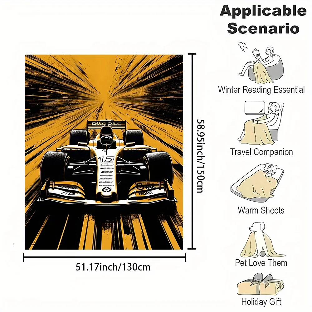 F1 Racing Car Blanket Throw Motorsport Sports Picnic Blanket Beach Camping Yellow Black Graphic Design Gift for Car Fans