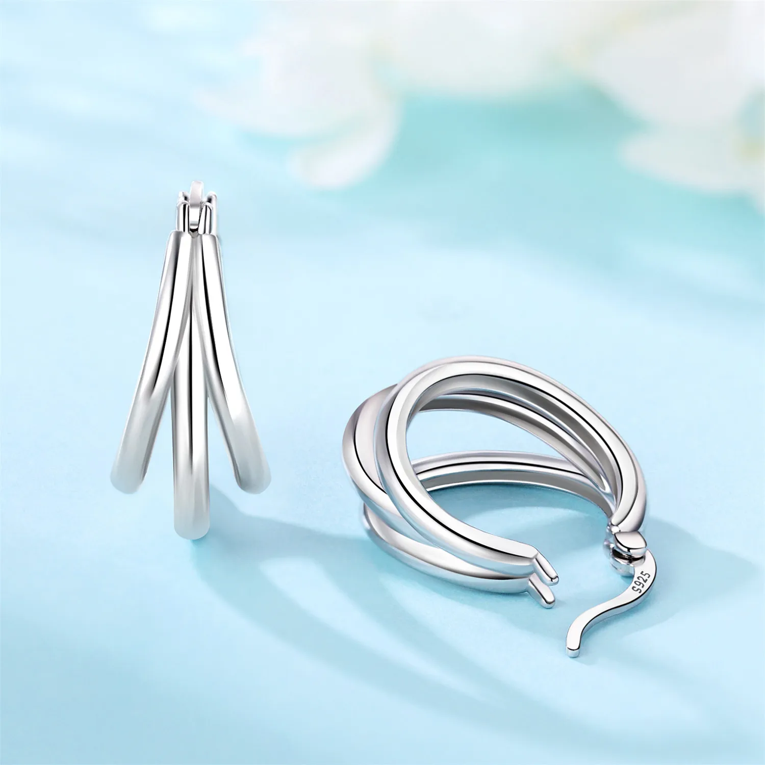 925 Sterling Silver Triple Hoop Earrings Vintage Simple Multi-Ring Design Perfect Jewelry Gift for Weddings Parties Original