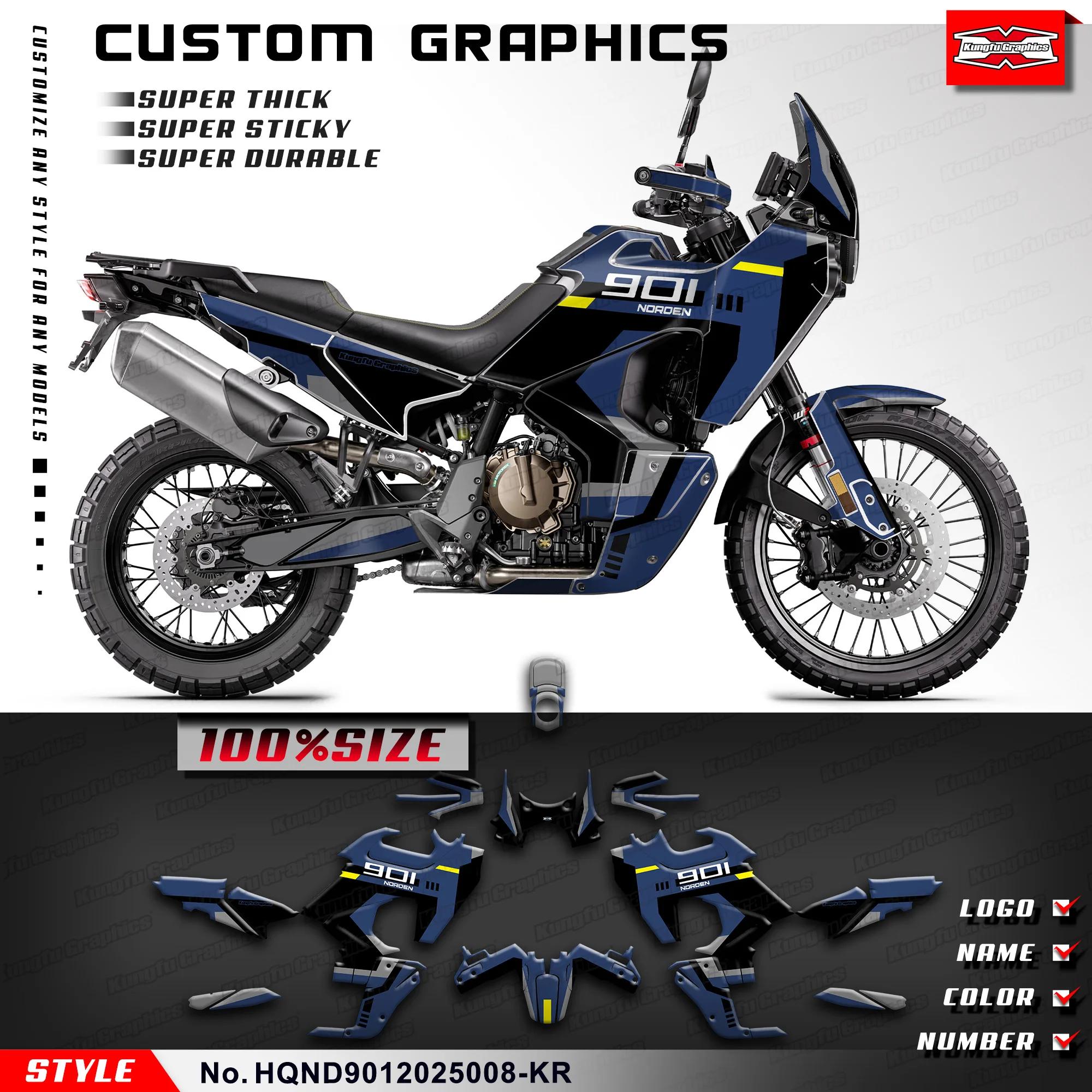 

KUNGFU GRAPHCS Наклейка Дизайн пленки Для HUSQVARNA NORDEN 901 NORDEN901 2020 2021 2022 2023 2024 2025, HQND9012025008-KR
