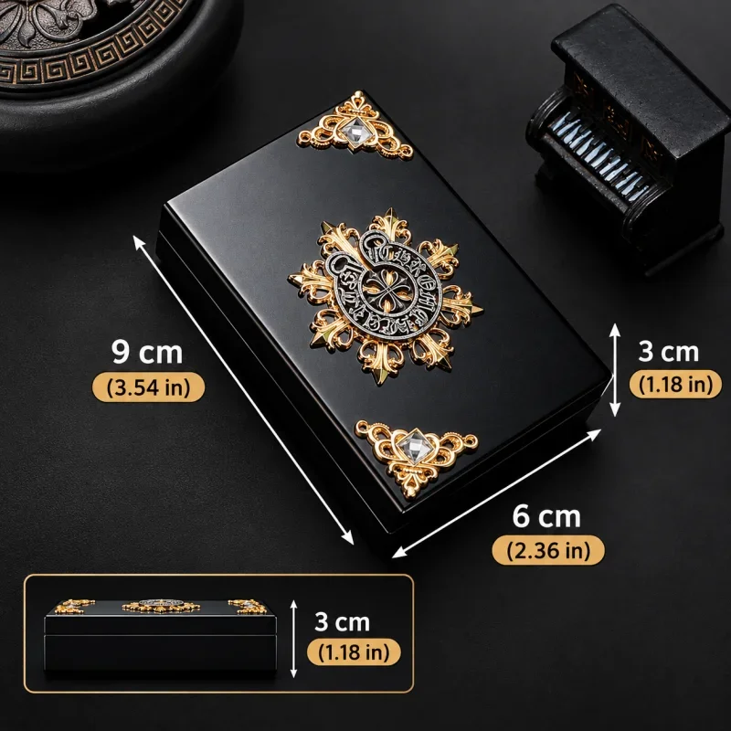 Aluminum Cigarette Case with Slide Drawer, Vintage Cross Rhinestone Decor, Slim Tobacco Storage Box, Cigarette Holder Gift