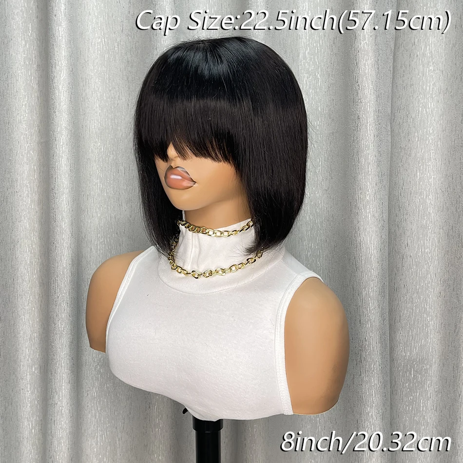 2x4レースストレートヘアウィッグ高密度ふんわり弾むウィッグ、ベビーヘアと前髪付き、黒人女性向け100%人毛ウィッグ