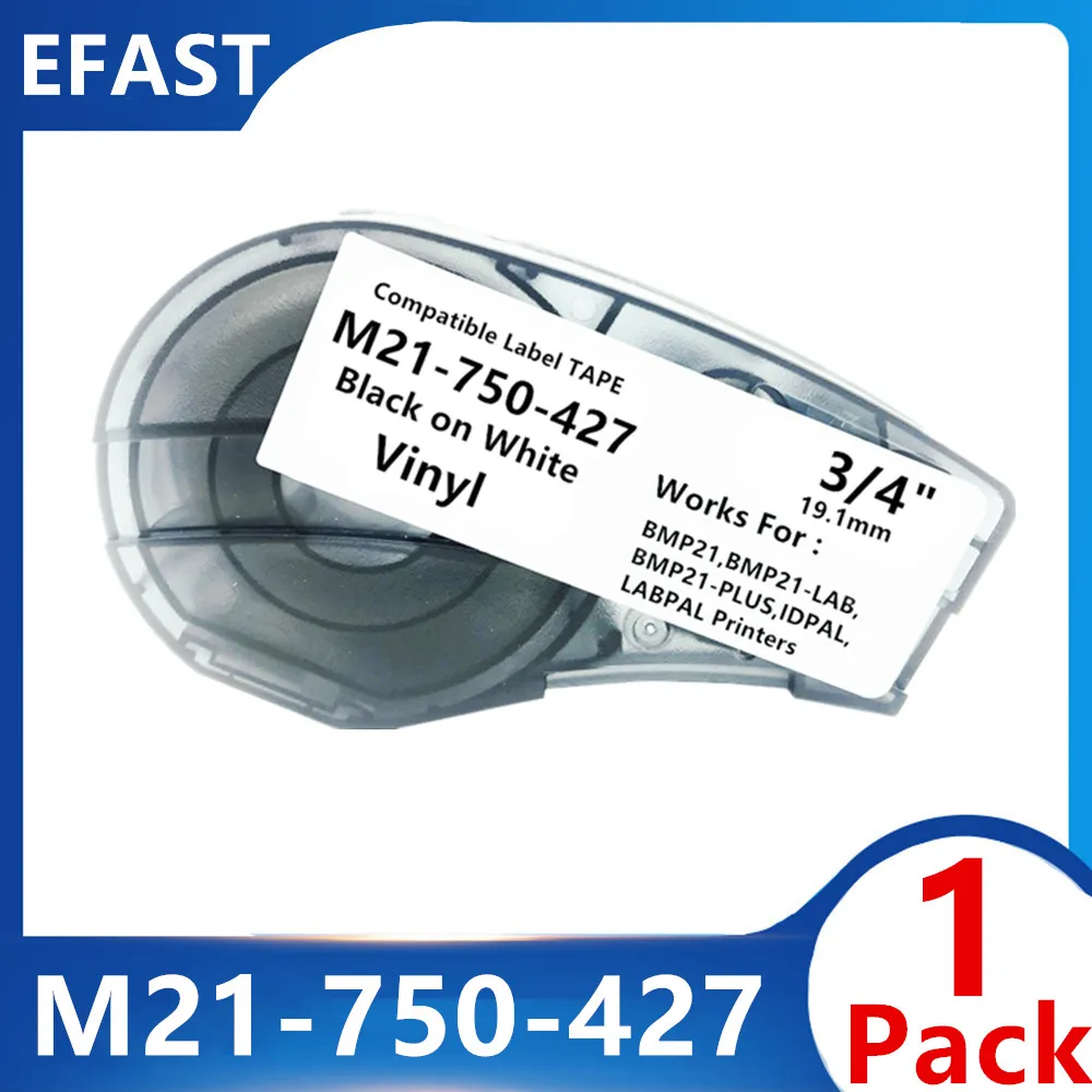 1pcs BM21-750-427 Black on White Vinyl 19.05mm*4.27m Compatible BRADY BMP21 PLUS Handheld Label Printer Self-Laminating Vinyl