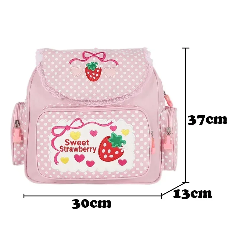 2023 New Japanese Cartoon Children Backpack Girl Embroidery Pink Strawberry Children\'s Schoolbag Student Girls Birthday Gift