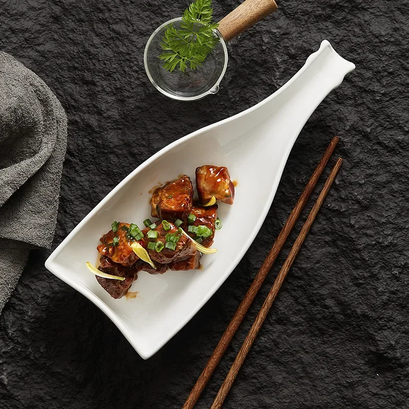 

Vegetable Salad Bowl Hotel Boat Bowl Restaurant Shaped Cold Dish Bowl Commercial Creative Ceramic White Dessert