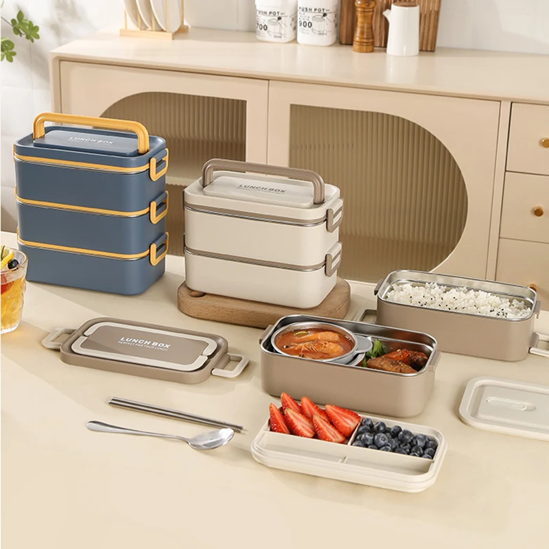 

304 Stainless Steel Lunch Box Multigrid Double Layered Split Box Portable Lunch Box Office Workers Students Insulated Food Box