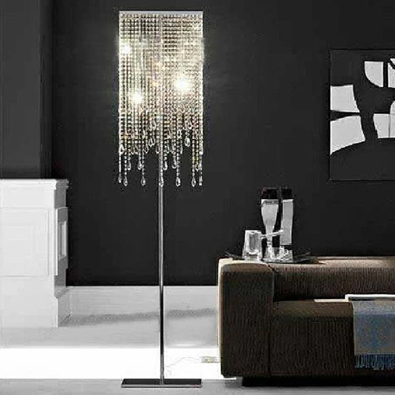 High quality oblong rectangular glass square crystal floor lamp LED bulb optional square crystal floor light