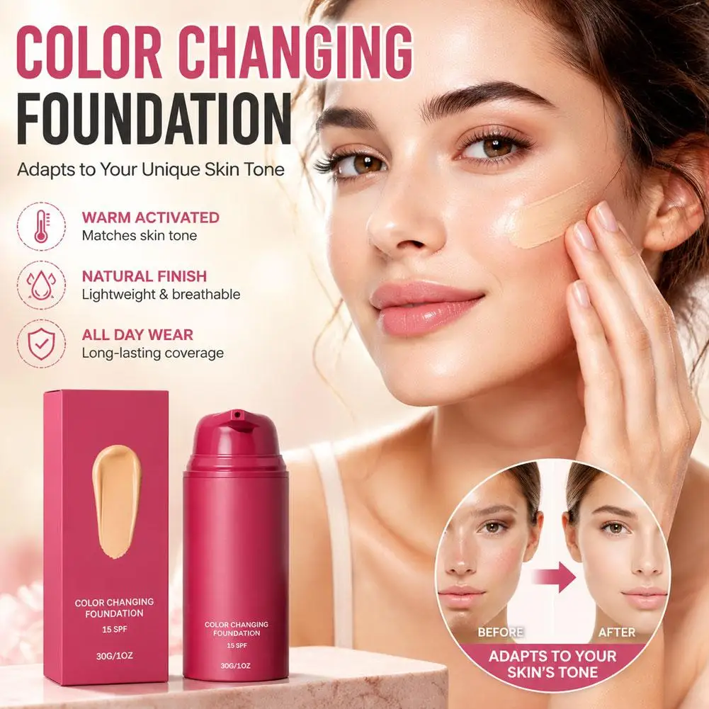 Natürlich Farbwechselnde Flüssig-Foundation, Temperaturabhängig Anpassbar, Gleicht den Hautton im Gesicht aus, Weicher Make-up-Look, Langanhaltend – Detail 4