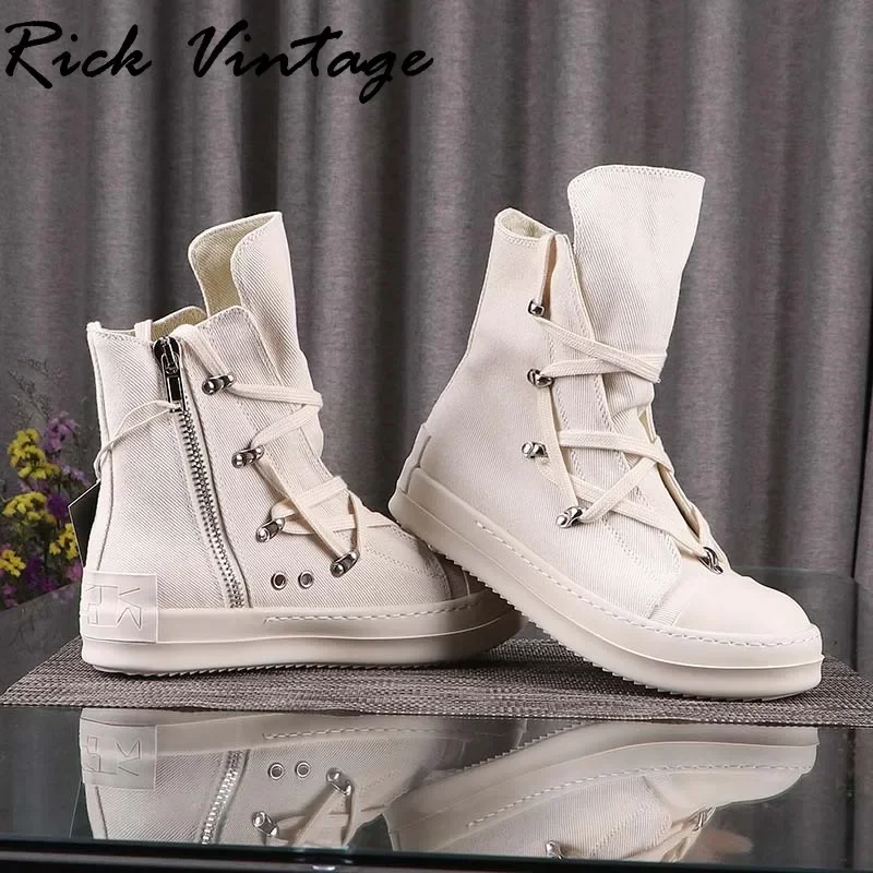 Rick Vintage Original Designer Men's Shoes Round Toe Platform High Top Sneakers Women Lace-up Casual Shoes Pentagram Canvas