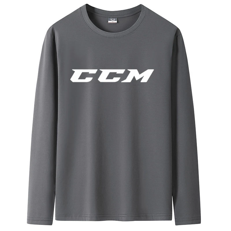 2022 CCM Men\'s autumn long sleeved T-shirt round collar slim cotton shirt solid color T-shirt Free shipping