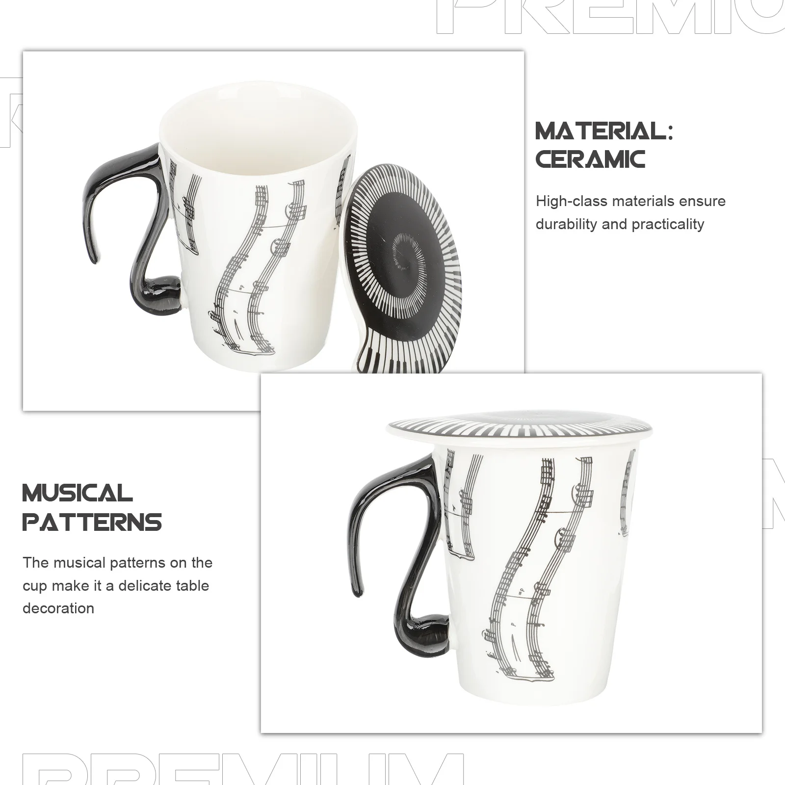 

Ceramic Music Cup Exquisite Workmanship Large Capacity for Coffee Tea Water Drinking Decorative Mug Home Office Use