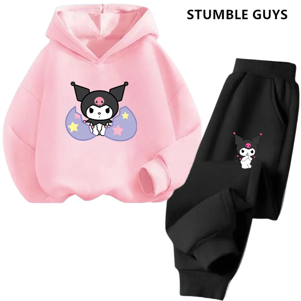 Kuromi Hoodie Set Kids Children's Clothing Winter New Boys and Girls' Sweater Suit Hooded Plush Sportswear Children's Suit