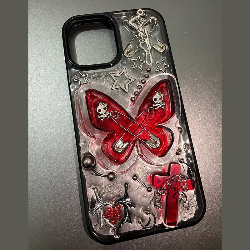 4074 Original 3D Handmade Phone Case Scarlet Butterfly Cross Dark Gothic Horror Punk Style Customized Halloween Christmas Gift