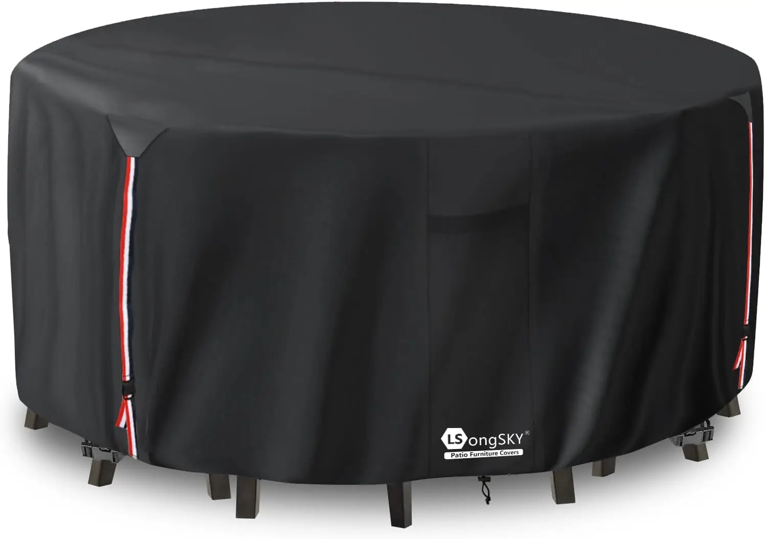 

Round Patio Furniture Cover, 600D Heavy Duty Waterproof for Dining Table with Chairs Set, 84"Dia x 28"H Black