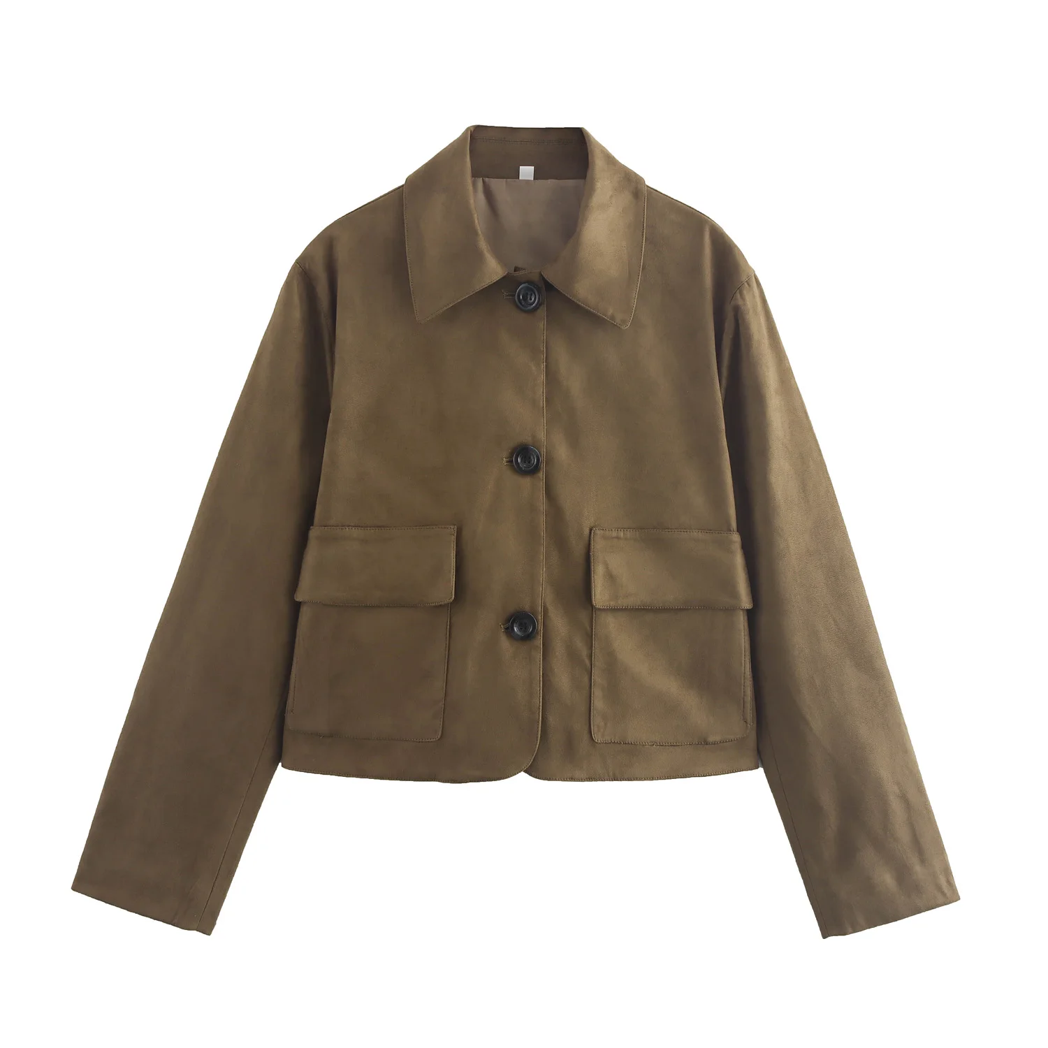 

2025 Spring and Autumn New Women's Retro Casual Lapel Long Sleeve Pocket Decoration Suede Effect Jacket