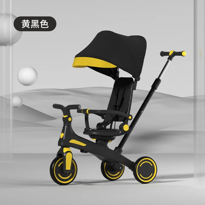 Children's Tricycle Baby Walking Artifact Lightweight Hand Cart, Baby Walking Bicycle Baby Can Sit Ride or Push