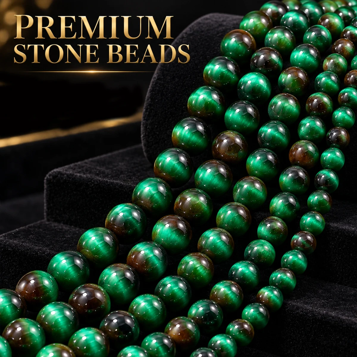 8/10/12mm 16/18/24mm Stone Stained Glass Tigers Eye Deep Green For DIY jewelry Bracelets Necklaces and Accessories