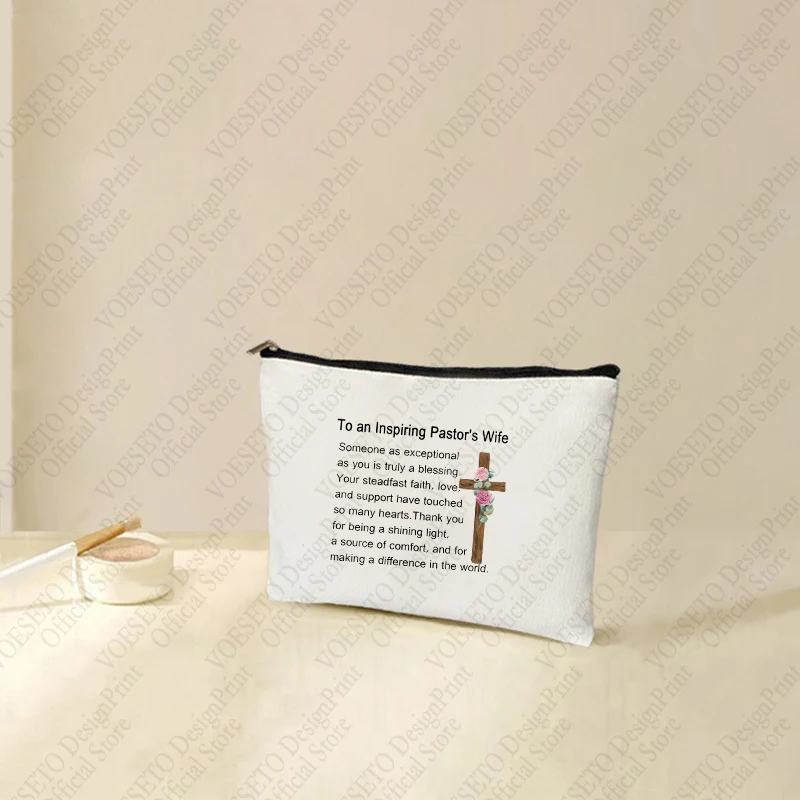 1 pc Pastor's Wife Appreciation Gift pattern Makeup Bag, Travel Toilet Storage Bag, Party Gift Zipper Organizer, Cosmetic Pouch