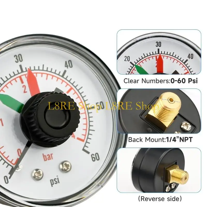 L8RE Sand Pump Pressure Gauge Monitor Swimming Pool Maintenance Accessories Pressure with Clear Dials Display