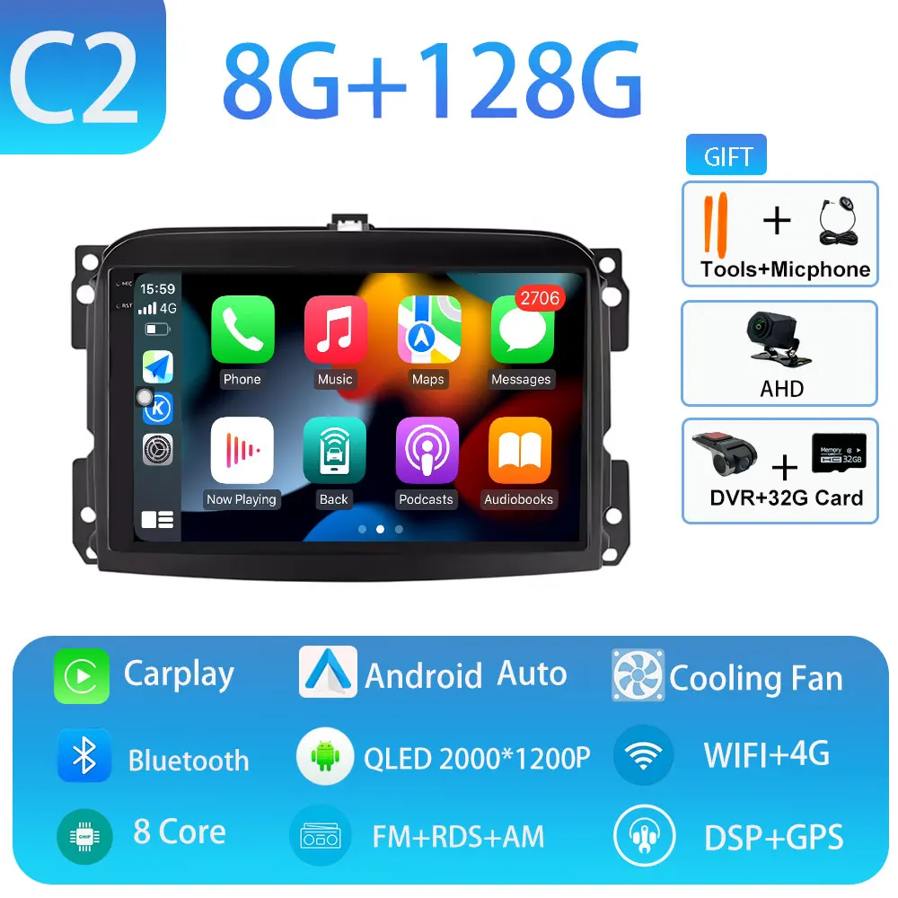 Android 15 voor Fiat 500L 2012-2018 Draadloze Carplay Stereo Scherm Autoradio GPS Navigatie Multimedia Speler 4G WIFI Head Unit