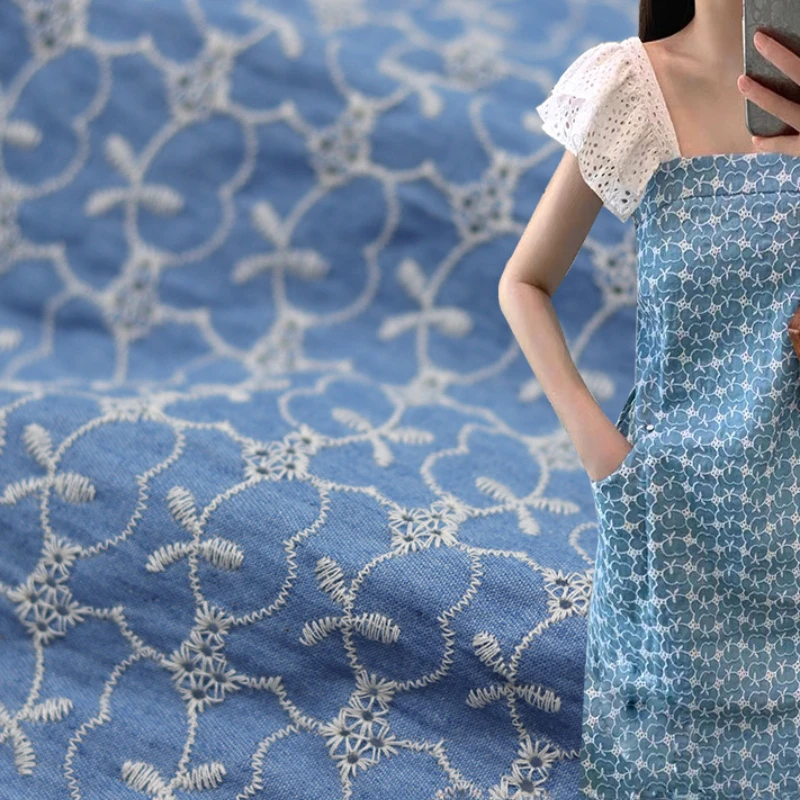 

Джинсовая ткань из стираного хлопка с вышивкой, женское платье высокого качества, весенне-летние рубашки, одежда, дизайнерская ткань по шитью от Mwter