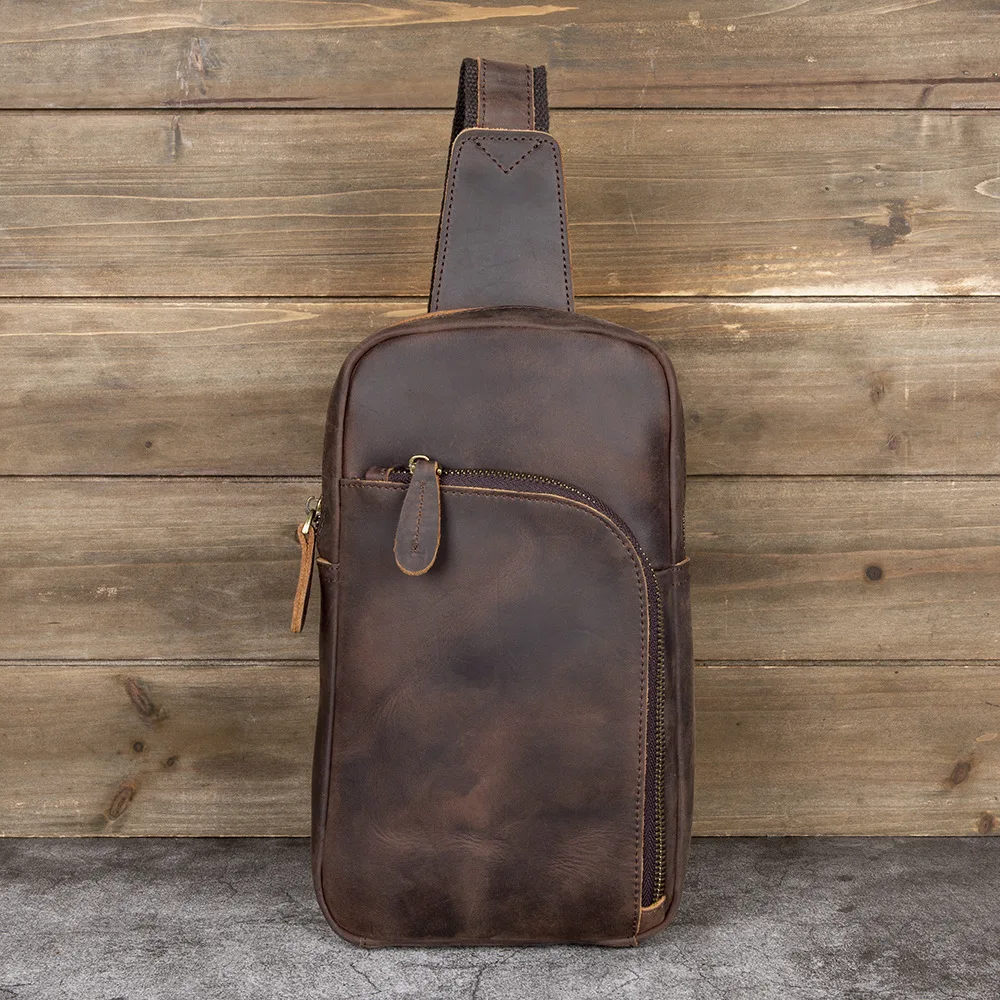 

Genuine Leather Vintage Crossbody Bag for Men - Large Capacity Top Grain Cowhide Crazy Horse Travel Commute Chest Pack
