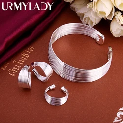 URMYLADY 925 sterling silver wysokiej jakości dla kobiet lady chain otwórz śliczne bransoletka kolczyki pierścień moda biżuteria zestawy
