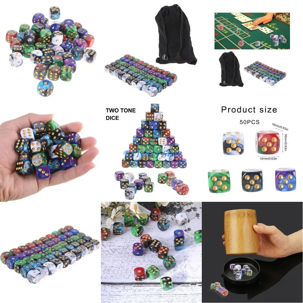 G6DE 50 قطعة أكريليك مزدوج اللون النردات الزاوية المستديرة النردات مزدوجة اللون الجدول لعبة النردات الرياضيات العد أداة التدريس