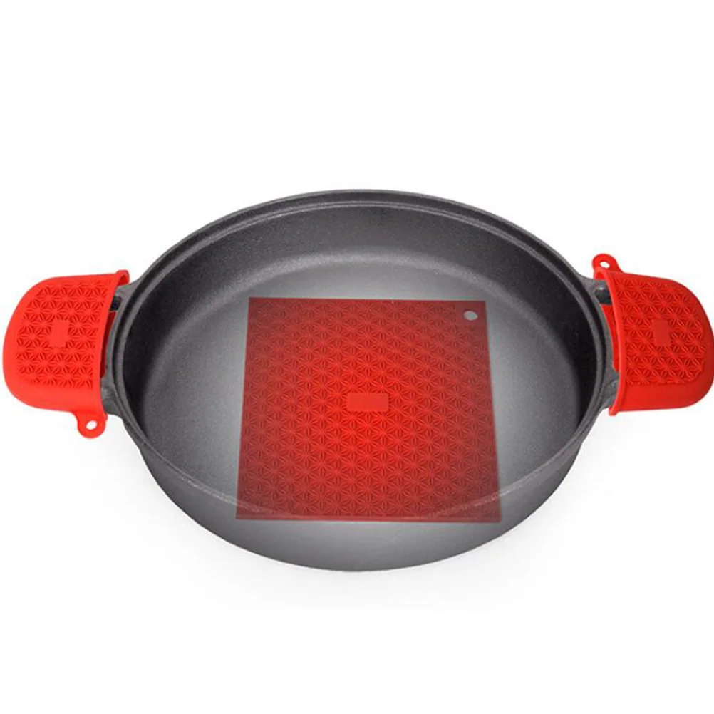 

3pcs Silicone Handle Sleeve Pot Holder Heat Resistant Non-Slip Kitchen Tool Red For Pots Pans Cooking Protection Pad