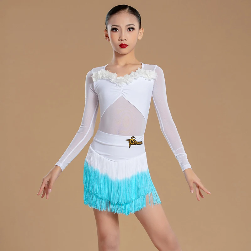 Bambini Chacha Samba Concorso di danza latina Costumi Ragazze Ballo latino Abito con frange Performance per bambini Abbigliamento da ballo SL11224