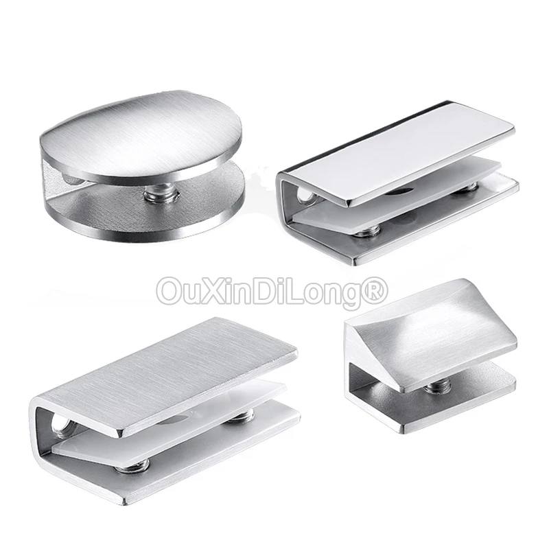 4PCS Stainless Steel Square Glass Shelf Clamps Clip Holder Support Bracket Adjustable Brushed/Polished For 6-12mm Glass Choose