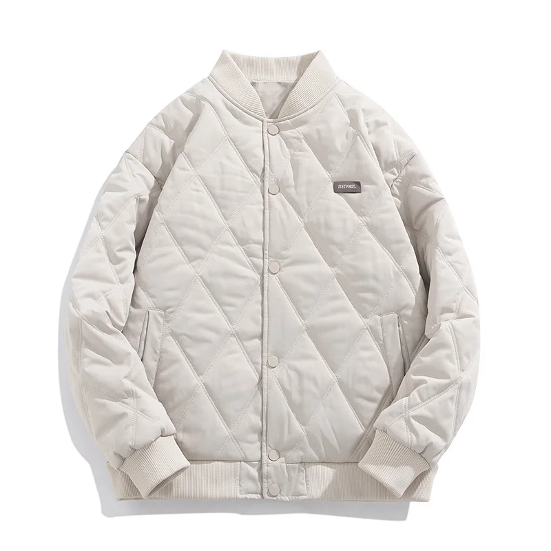 

Winter Man Jacket New Thicken Stand Collar Long Sleeve Male Coat Simpel Solid Color Plaid Single-breasted Loose Men Outerwear