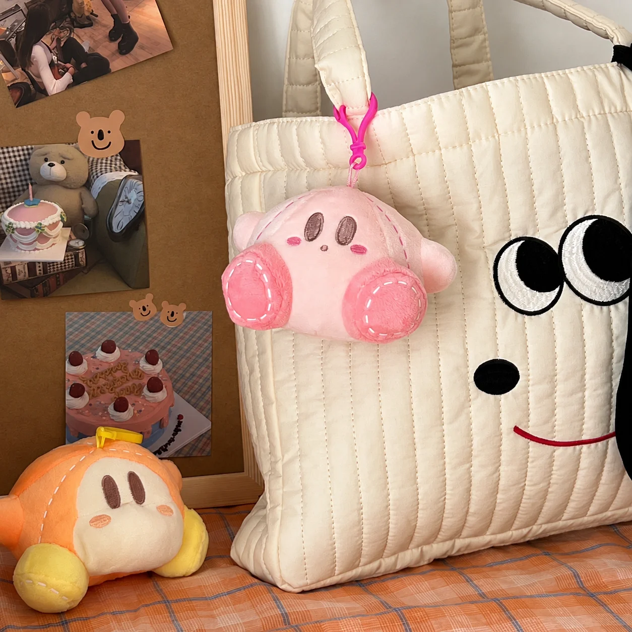 Cute Star Kirby Pink Cartoon Plush Keychain Backpack Pendant Kawaii Stuffed Doll Bag Charm Soft Plush Toy Keyring Gift for Girls