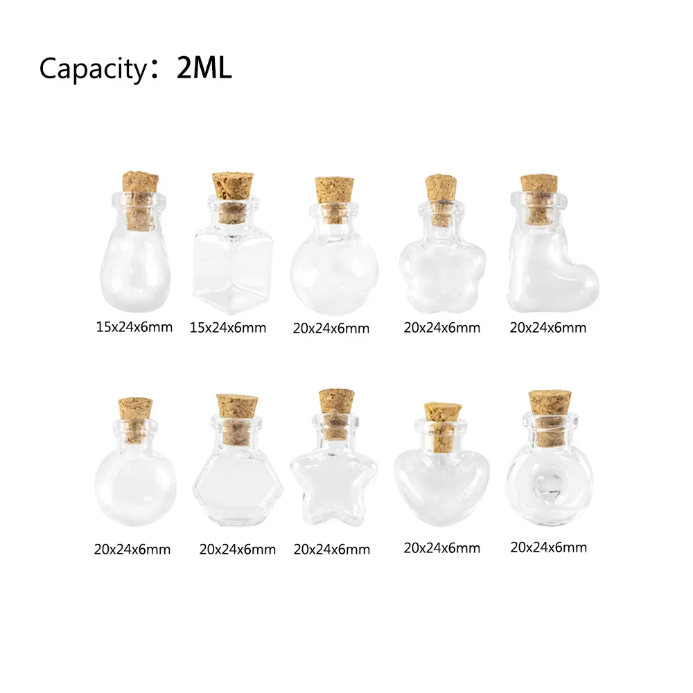 Mini Glass Ornaments Bottles 10 Shapes Tiny Cork Crafts Gifts Jars Wedding Decoration Present Clear Perfume Vials