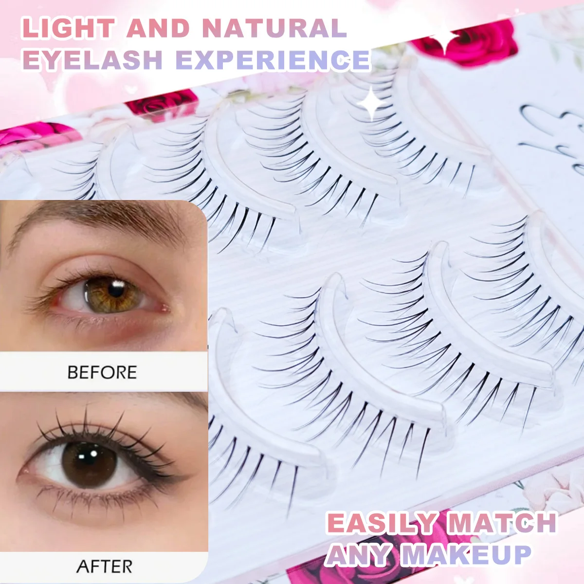 5 Paar natürliche falsche Wimpern, ultraleicht, luftig, handgefertigt, weiche Verlängerungen, einfach zu tragen, für verschiedene Anlässe, künstliche Wimpern, Make-up
