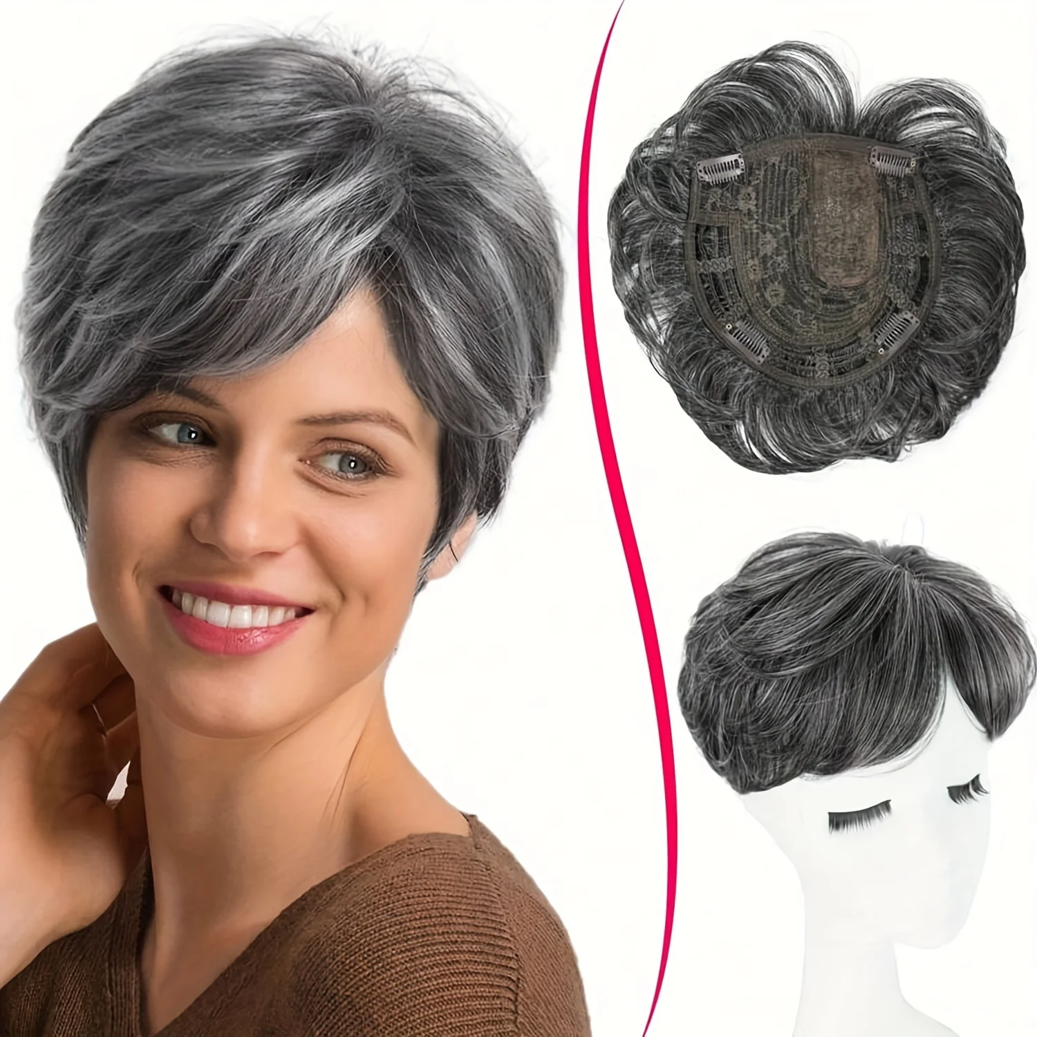 Топпер для волос на клипсе с челкой - расслабленный длинный синтетический парик в стиле пикси для женщин с истонченными волосами, прямые, естественные, легкие W