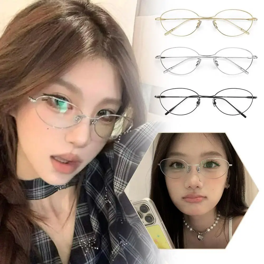 Korean Retro Golden Thread Glasses Frame Fashion Artistic Small Frame for Women Silver Flat Light Versatile Unisex Eyewear