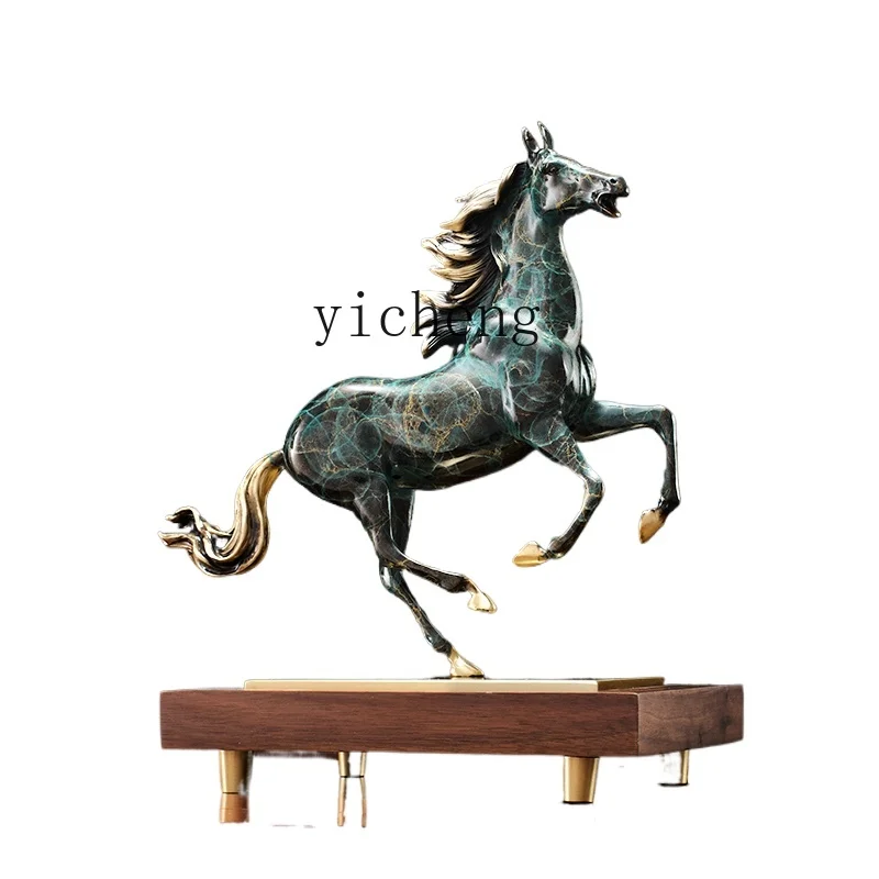 Tqh High-End Brass Horse Ornament Leading Office High-End Living Room Curio Shelves Cabinet Decorative Crafts