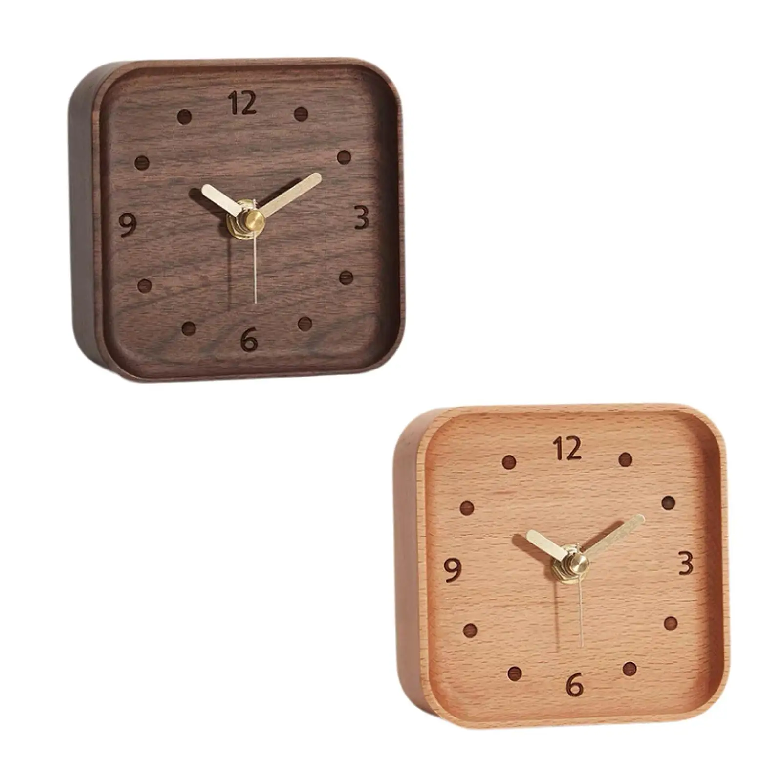 Wooden Table Clock Bedside Clock Silent Non Ticking Tabletop Ornament for Bookshelf