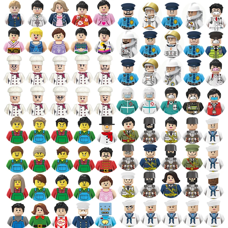 New City Figures Building Block Astronaut Worker Chef Doctor Police Girl Navy Fireman Christmas Halloween Character Bricks Toys