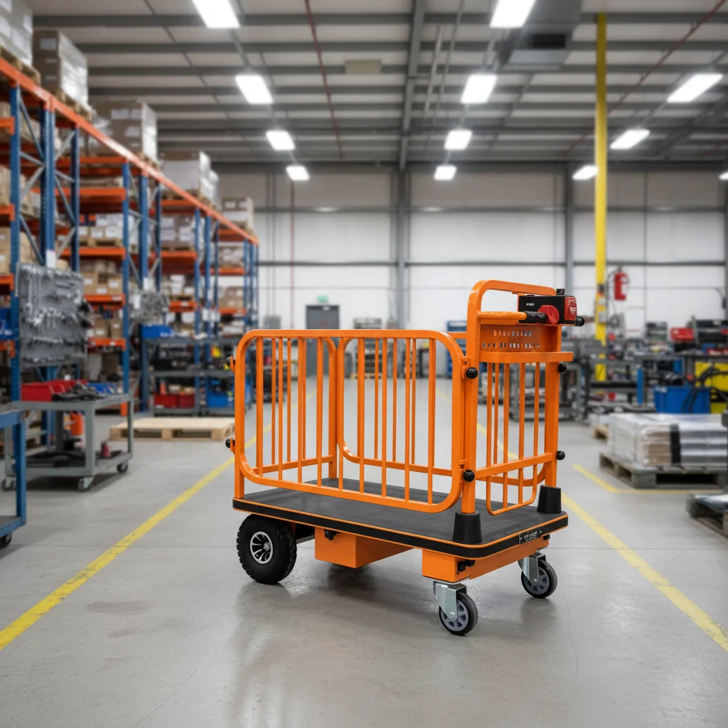 

Электрическая четырехколесная тележка для перемещения тяжелых грузов на складах