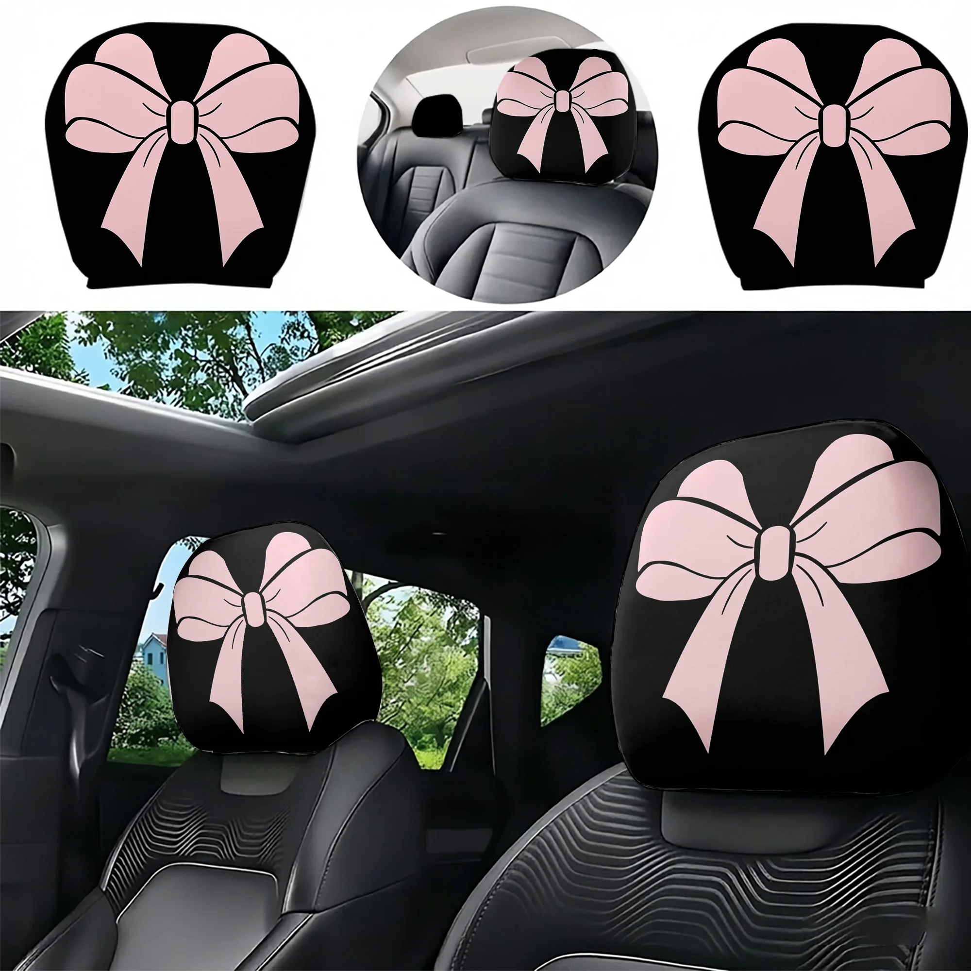 2pcs Pink Bow-Patterned Car Headrest Covers, adding a cute, fashionable touch to your car’s interior. Does not include filling.